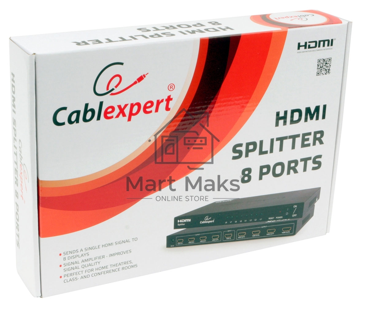 Разветвитель HDMI Cablexpert DSP-8PH4-03, HD19F/8x19F, 1 компьютер => 8 мониторов, Full-HD, 3D, 1.4v, каскадируемый