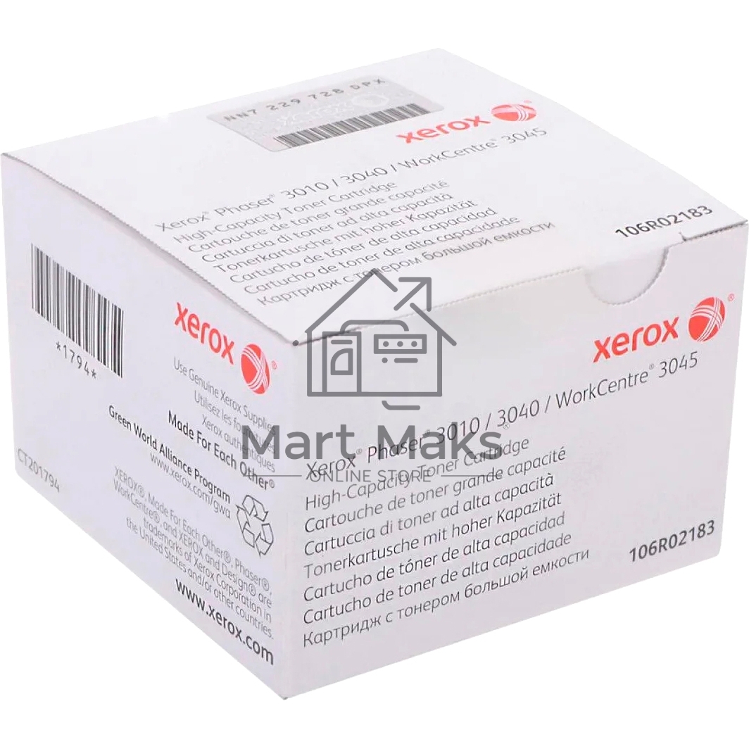 Картридж лазерный Xerox 106R02183 черный для Xerox Ph 3010/WC 3045B 2300 стр.(channels)