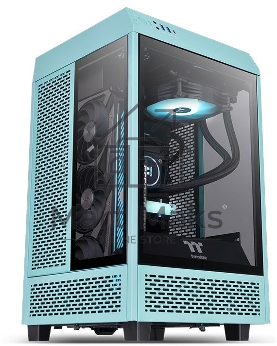 Компьютерный корпус Thermaltake The Tower 100 Turquoise черный без БП miniITX 1x120mm 3x140mm 2xUSB3.0 audio bott PSU