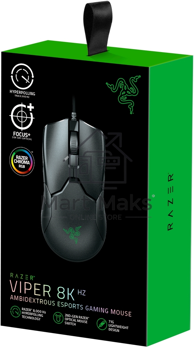 Мышь проводная Razer Viper 8KHz черный, 20000 dpi, USB, кнопки - 8