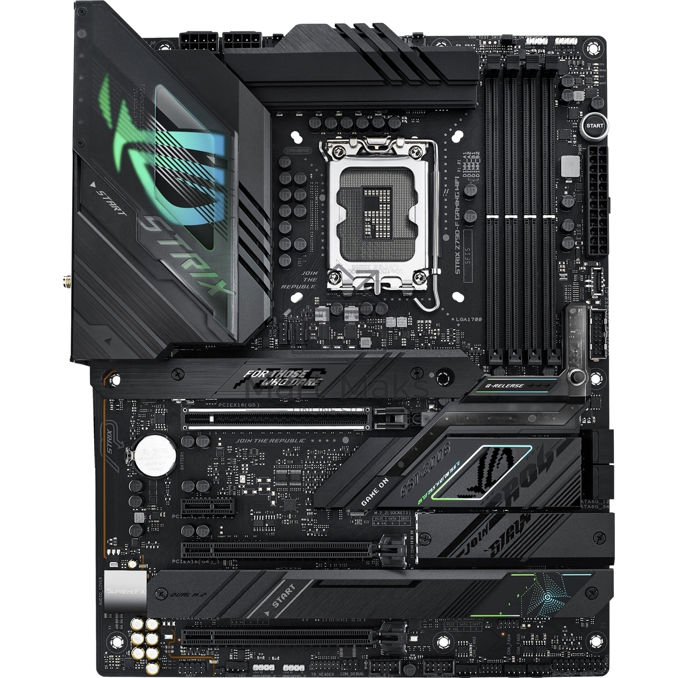 Материнская плата ASUS ROG STRIX Z790-F GAMING WIFI, LGA 1700, Intel Z790, 4xDDR5, 4xSATA, 4xM.2, 1xPCIe 5.0 x16, 2xPCIe 4.0 x4, 1xHDMI, 1xDP, 1x 2.5Gb LAN, 2xUSB-A 3.2 Gen 2, 4xUSB-A 3.2 Gen 1, 4xUSB-A 2.0, 5x3.5 мм, 7.1, Standard-ATX