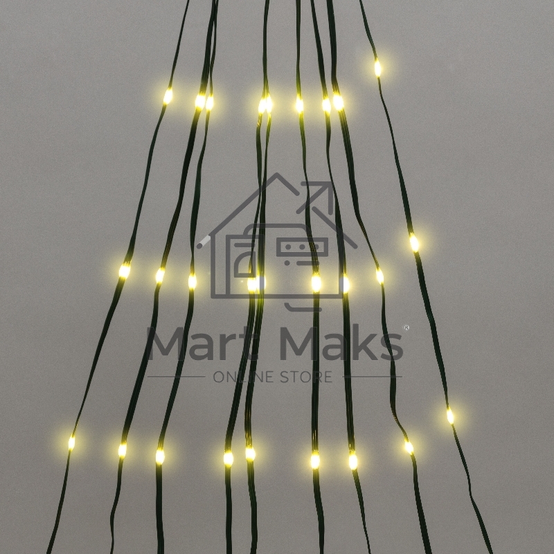 Гирлянда светодиодная из росы с макушкой на елку 9 нитей х 2м, 200LED, эффект водопада, теплый белый цвет, 230В NEON-NIGHT