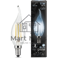 Лампа светодиодная филаментная Gauss Filament 11Вт цок.:E14 свеча 220B св.свеч.бел.нейт. CF35 (упак.:10шт)