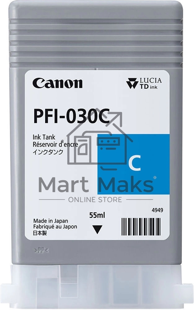 Картридж струйный Canon Pigment Ink PFI-030 Cyan голубой (55 мл) для Canon imagePROGRAF TM-240, TM-340