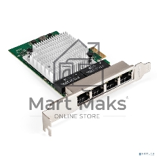 Сетевой адаптер ExeGate EXE-564 (PCI-E x1 v2.0, 4xRJ45, UTP 10/100/1000Mbps, Realtek Chipset RTL8111H+ASM1184e)