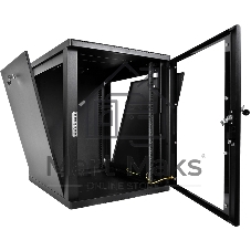 Шкаф телекоммуникационный настенный разборный ЦМО 12U (600 x 520) съемные стенки, дверь стекло, черный (ШРН-М-12.500-9005)
