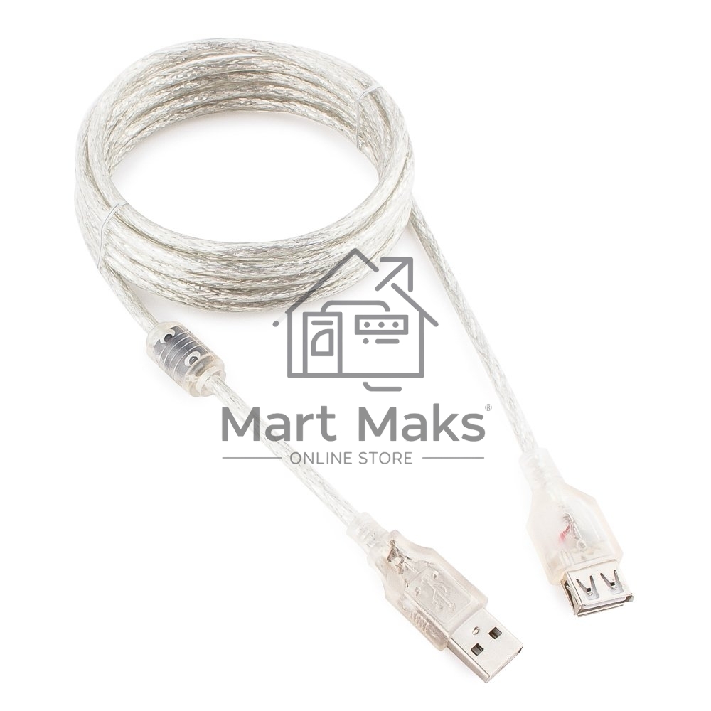 Кабель Cablexpert USB2.0 Pro, AM/AF, 3м, экран, 2 феррит.кольца, прозрачный (CCF-USB2-AMAF-TR-10)