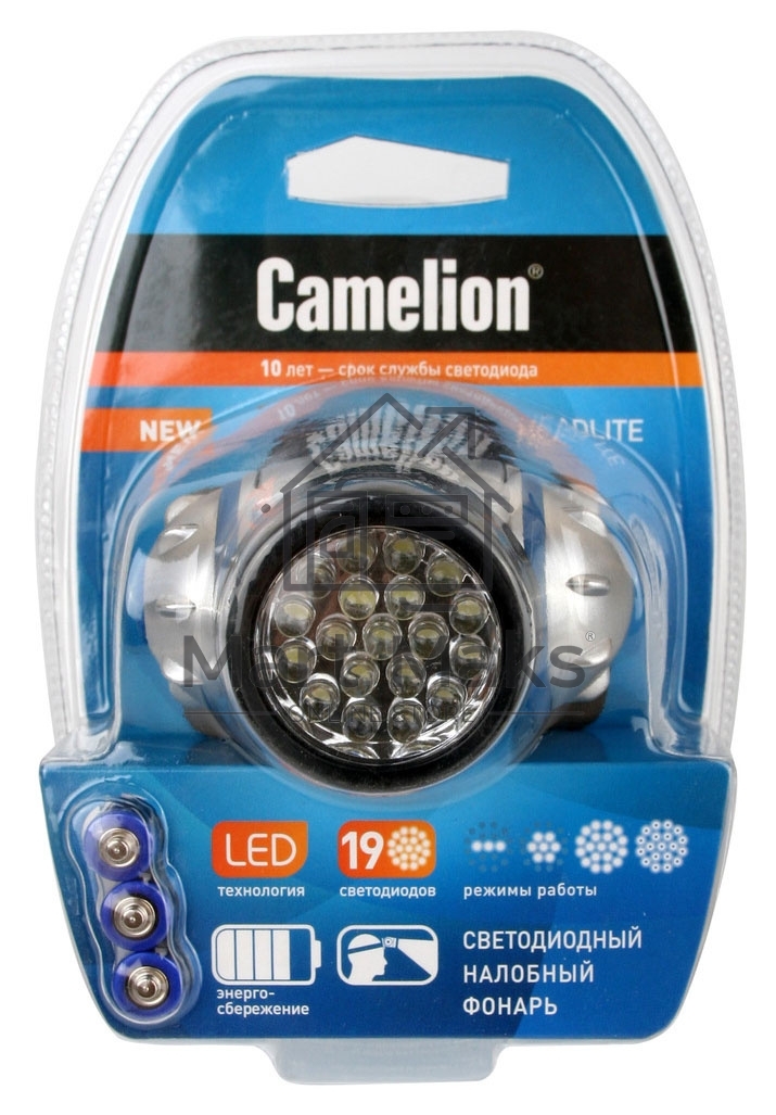 Фонарь Camelion LED5313-19F4 (фонарь налобн, металлик, 19LED, 4 реж, 3XR03 в компл, пласт, блист)