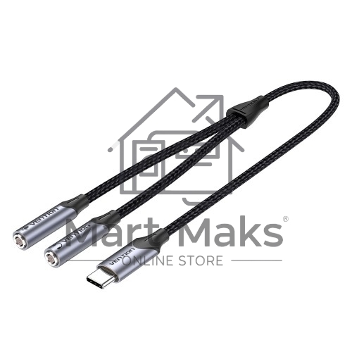Переходник-разветвитель Vention гибкий USB-C M/Jack 3.5 мм F x 2 (Аудио+Микрофон) - 0.3 м