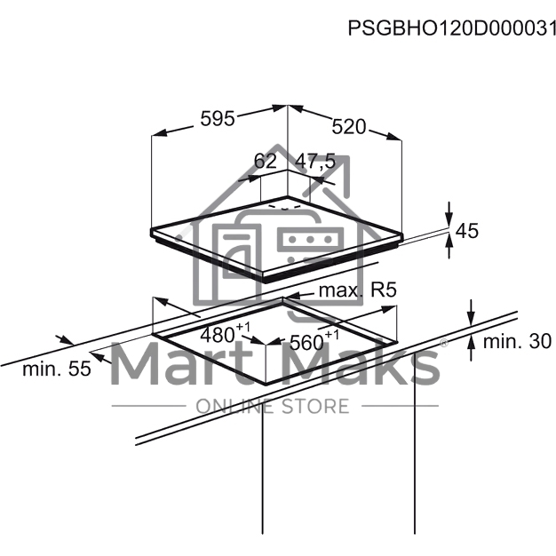 Газовая варочная панель Electrolux KGG6456K черный