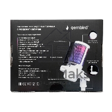 Микрофон конденсаторный Gembird M-01NW, подсветка RGB, шумоподавление, настольный держатель, белый