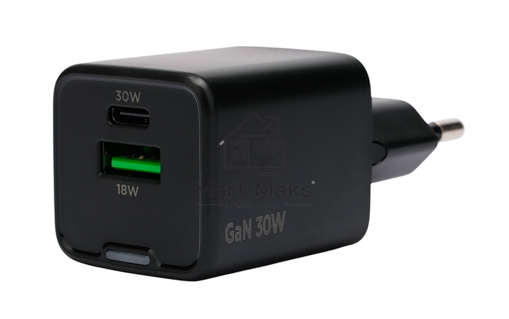 Зарядное устройство Cablexpert MP3A-PC-64, 30Вт GaN, 3А, QC4.0/PD, 1xUSB, 1xType-C, черный, пакет