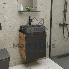 Тумба Bau Dream Blackwood 50 графит, раковина BAU Cerama 48х37 темно-серая матовая, смеситель Hotel Dream Black, нерж. сталь, черный