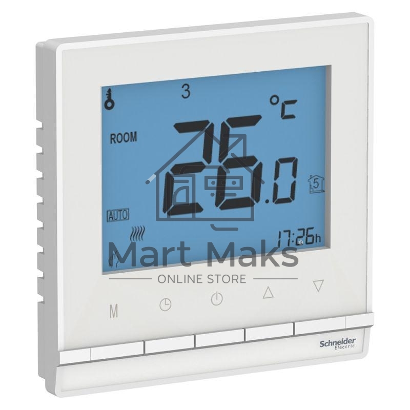 ТЕРМОСТАТ электрон.теплого пола с датч Schneider-electric ATN000138 ATLASDESIGN от + 5 до +35 °C, 16A,в сб., БЕЛЫЙ
