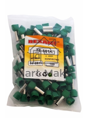 Наконечник штыревой втулочный изолированный F-14 мм 2х6 мм² (НШВи(2) 6.0-14/НГи2 6,0-14) зеленый Rexant