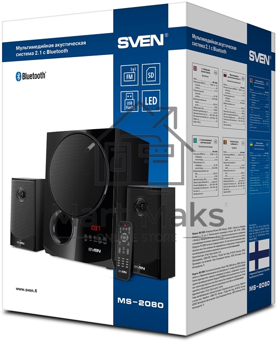 Акустическая система 2.1 SVEN MS-2080 / 70 Watt / ~220V 50Hz / FM-тюнер, USB/ SD, дисплей / BLUETOOTH / ПДУ / Black