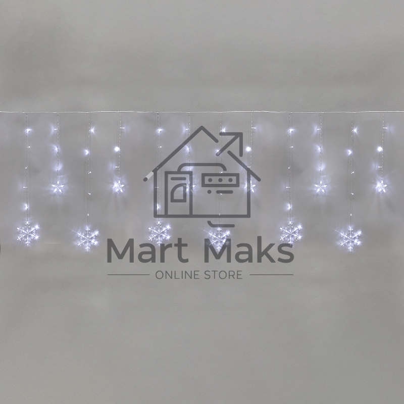 Гирлянда Neon-night Бахрома со снежинками 2,4х0,9м, 150 LED, белый, с контроллером 8 режимов, 230В