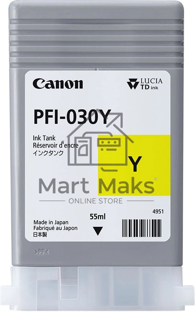 Картридж струйный Canon Pigment Ink PFI-030 Yellow желтый (55 мл) для Canon imagePROGRAF TM-240, TM-340