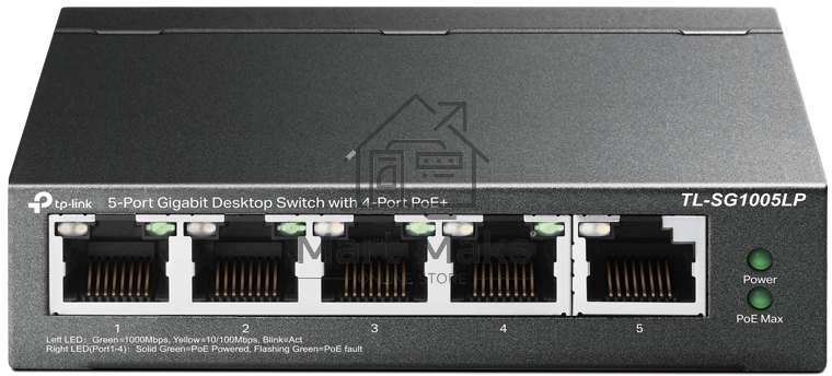 Коммутатор TP-Link 8-Port 10/100Mbps Unmanaged Switch with 4-Port PoE, metal case, desktop mount, PoE budget 41W.