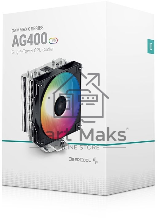 Кулер для процессора DEEPCOOL AG400 LED черный, 120 мм, алюминий/медь, 2000 об/мин, 31.6 дБ, 4 pin, 220 Вт, 150 мм