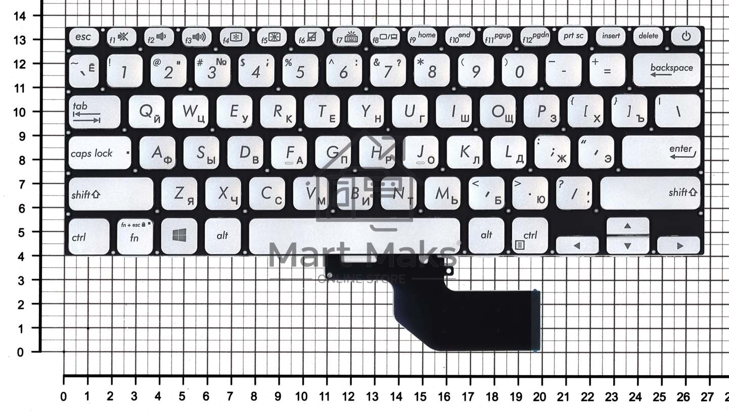 Клавиатура для ноутбука Asus S13 S330FA серебристая с подсветкой