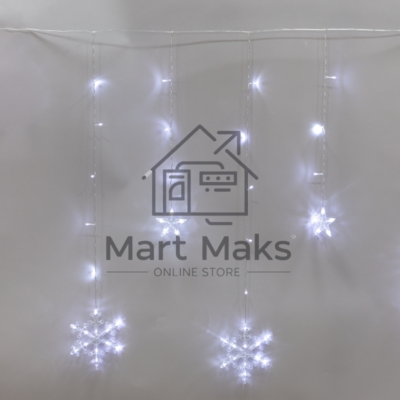 Гирлянда Neon-night Бахрома со снежинками 2,4х0,9м, 150 LED, белый, с контроллером 8 режимов, 230В