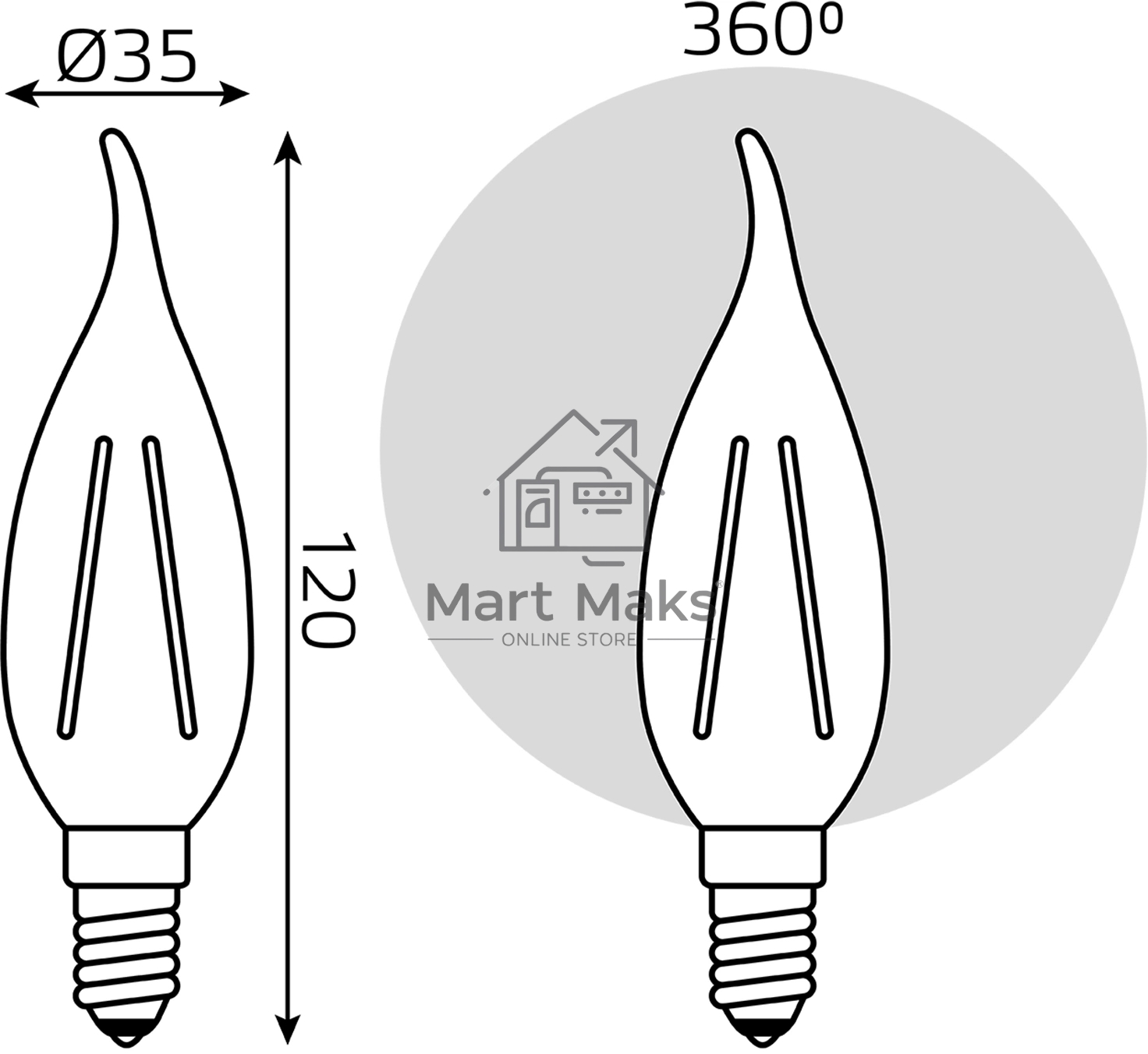 Лампа филам. Gauss Filament 11Вт цок.:E14 свеча 220B св.свеч.бел.нейт. CF35 (упак.:10шт) (104801211)