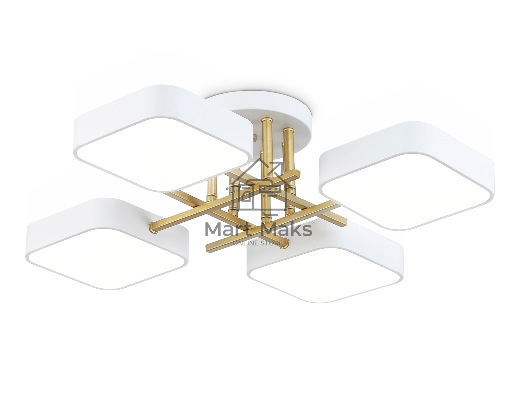 Люстра светодиодная на штанге Ambrella light FL516341/4 WH/GD белый/золото 72W 3000-6000K 550*550*150 (без ПДУ)