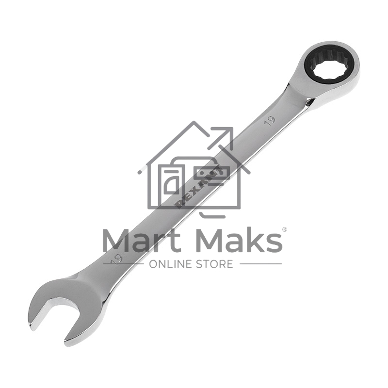 Ключ комбинированный трещоточный Rexant 19 мм, CrV, зеркальный хром