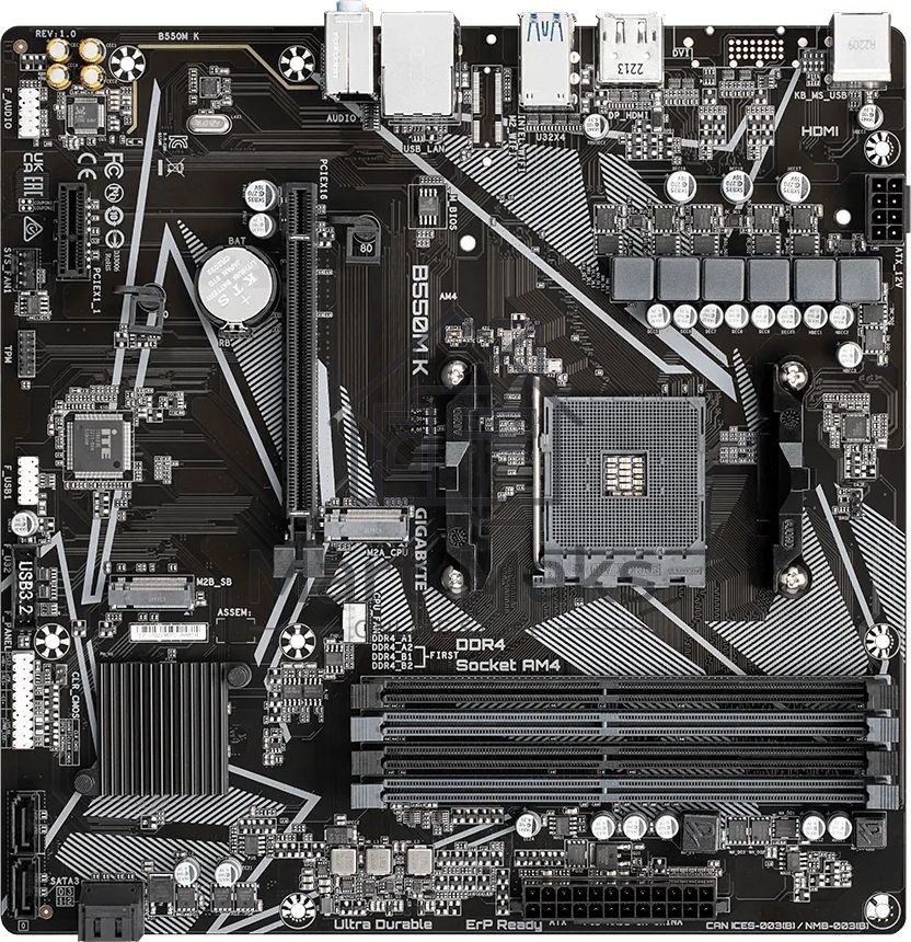 Материнская плата Gigabyte B550M K, AM4, AMD B550, 4xDDR4, 4xSATA, 2xM.2, 1xPCIe 4.0 x16, 1xPCIe x1, 1xHDMI, 1xDP, 1x 1Gb LAN, 4xUSB-A 3.2 Gen 1, 4xUSB-A 2.0, 3x3.5 мм, 7.1, mATX