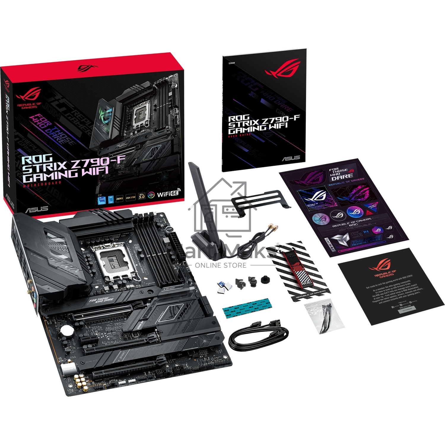 Материнская плата ASUS ROG STRIX Z790-F GAMING WIFI, LGA 1700, Intel Z790, 4xDDR5, 4xSATA, 4xM.2, 1xPCIe 5.0 x16, 2xPCIe 4.0 x4, 1xHDMI, 1xDP, 1x 2.5Gb LAN, 2xUSB-A 3.2 Gen 2, 4xUSB-A 3.2 Gen 1, 4xUSB-A 2.0, 5x3.5 мм, 7.1, Standard-ATX