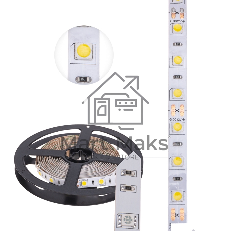 Лента LED 3 м 12 В 5050 4000 К IP23 60 LED/м для БП с клеммами LAMPER