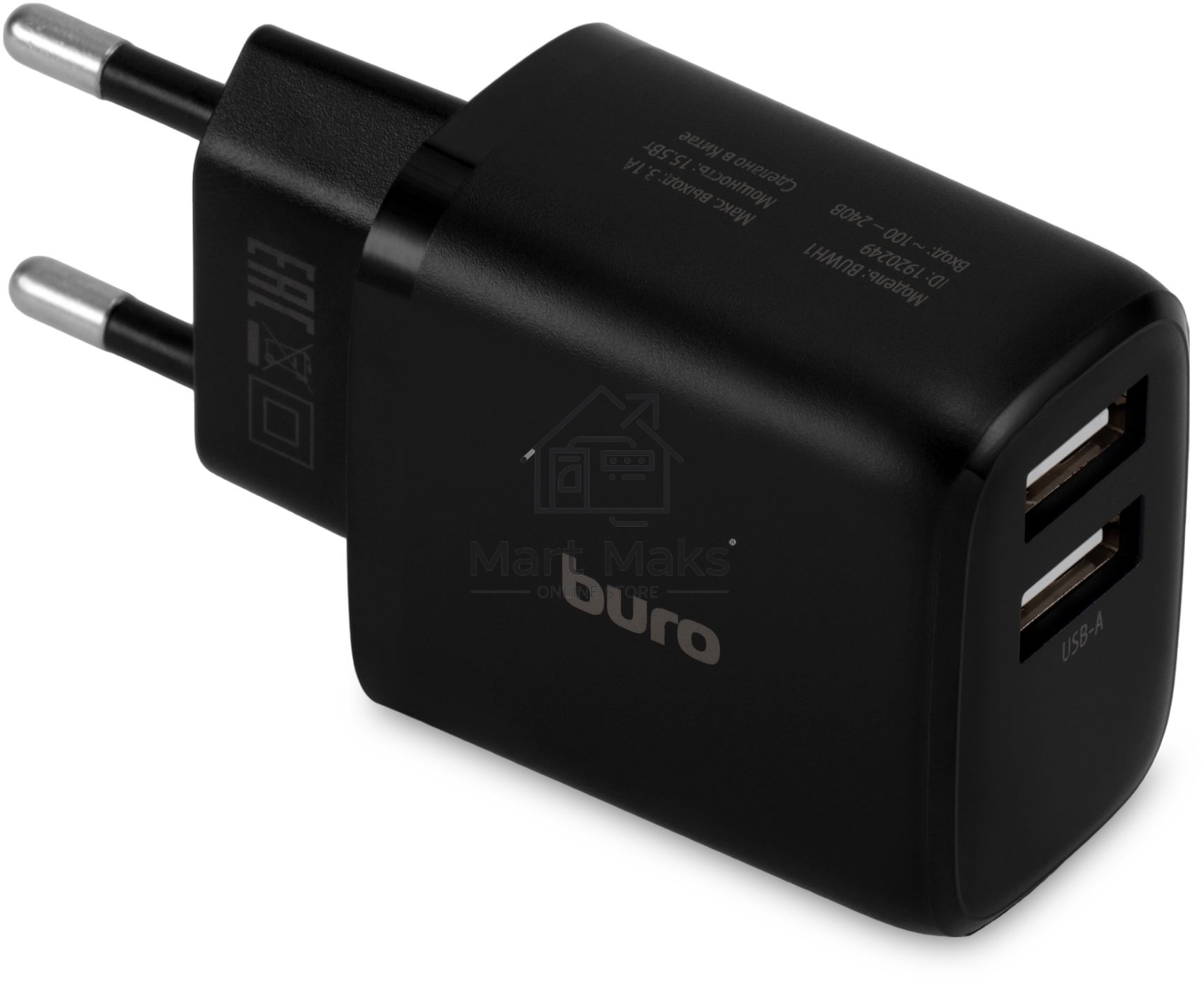 Сетевое зарядное устройство Buro BUWH1 15.5W 3.1A 2xUSB универсальное черный