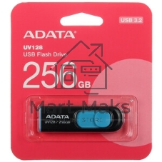 Флешка USB ADATA AUV128 (AUV128-256G-RBE), 256Gb, USB 3.0, R/W 100/30, черный/синий