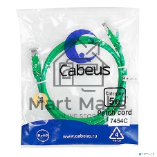 Шнур комм. Cabeus, кат. 5е, неэкр., U/UTP, RJ45/RJ45, PVC, AWG24, 1м, зелёный