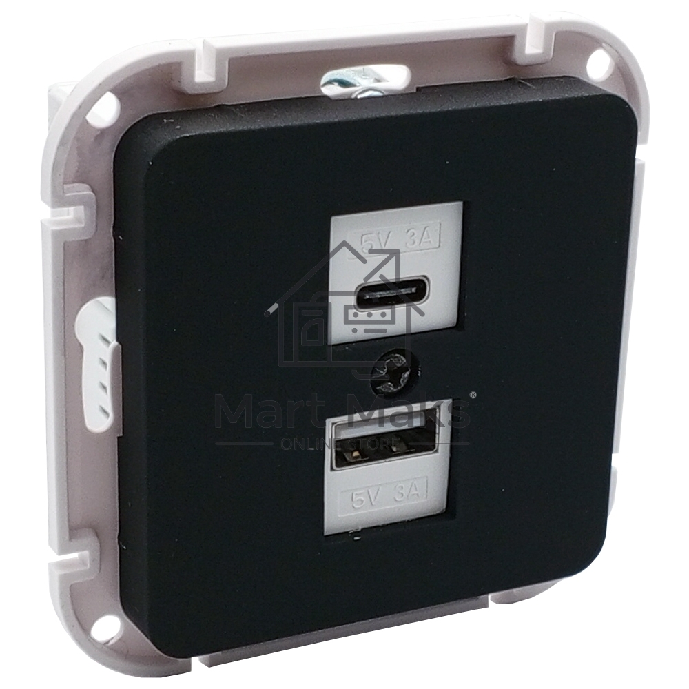 Механизм роз. Type-C+USB 3А серия АСТРУМ, карбон (РП5-6562 карбон)