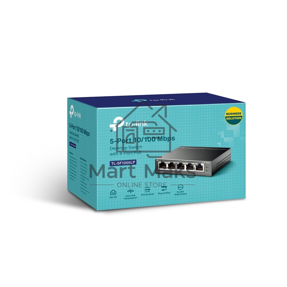Коммутатор TP-Link 8-Port 10/100Mbps Unmanaged Switch with 4-Port PoE, metal case, desktop mount, PoE budget 41W.