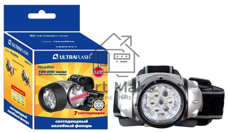 Фонарь ULTRAFLASH LED5351налобн металлик 7led 3 реж 3xr03 пласт коробка