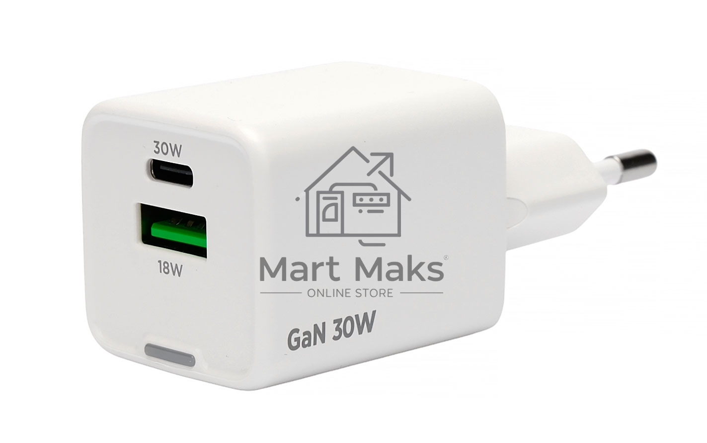 Зарядное устройство Cablexpert MP3A-PC-63, 30Вт GaN, 3А, QC4.0/PD, 1xUSB, 1xType-C, белый, пакет
