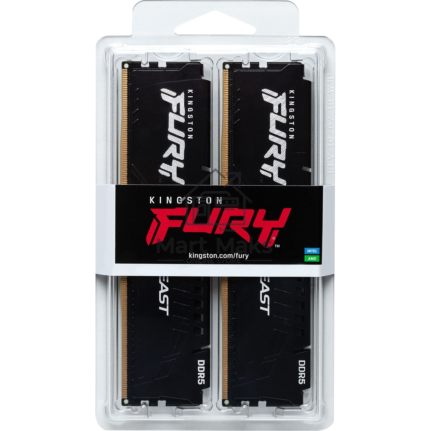 Оперативная память Kingston Fury Beast, DDR5, 32GB (2x16GB), 6400MHz, CL32, DIMM, с радиатором, черный