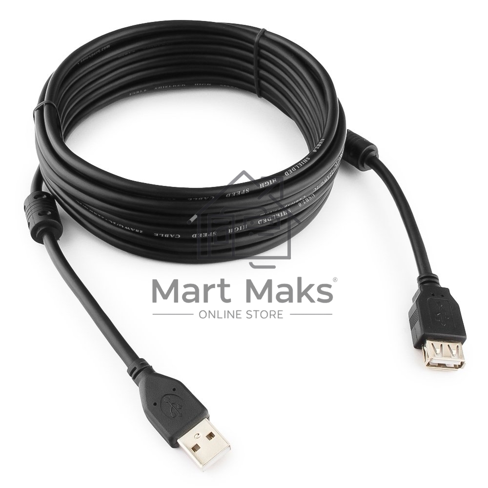 Кабель Gembird/Cablexpert CCF2-USB2-AMAF-15 USB 2.0, AM/AF, 4.5м, экран, 2феррит.кольца, черный, пакет