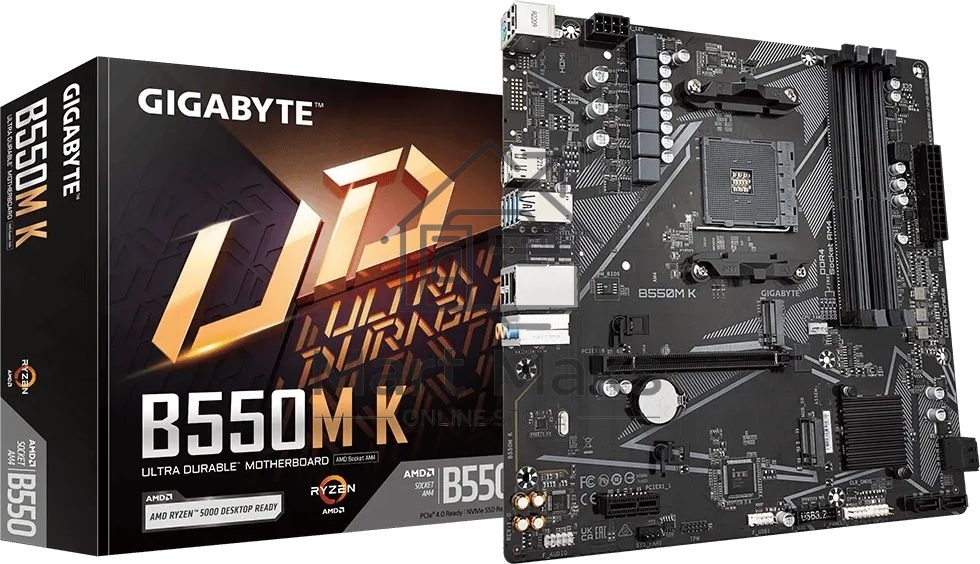 Материнская плата Gigabyte B550M K, AM4, AMD B550, 4xDDR4, 4xSATA, 2xM.2, 1xPCIe 4.0 x16, 1xPCIe x1, 1xHDMI, 1xDP, 1x 1Gb LAN, 4xUSB-A 3.2 Gen 1, 4xUSB-A 2.0, 3x3.5 мм, 7.1, mATX