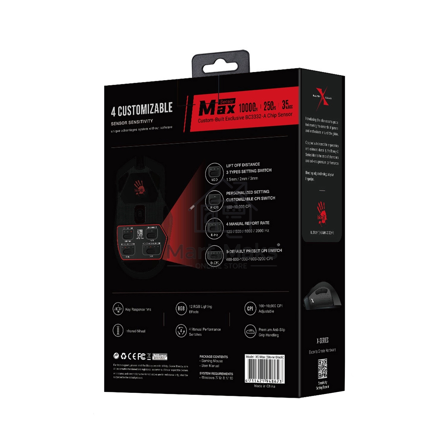 Мышь проводная A4Tech Bloody X5 Max черный, 10000 dpi, USB, кнопки - 9