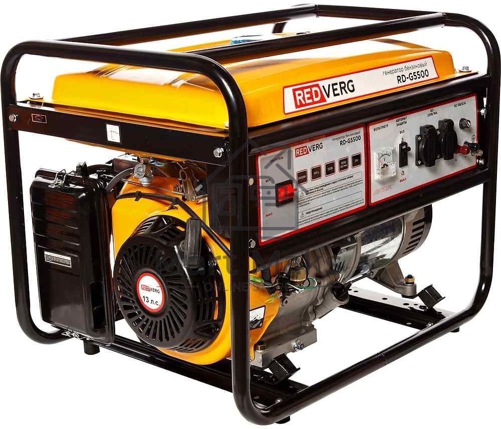 Генератор бензиновый RedVerg RD-G5500. 13,0л.с; 389куб.см; GM188F; запуск- ручной; бак- 25л,5,0кВт, макс.- 5,5кВт; 220В;