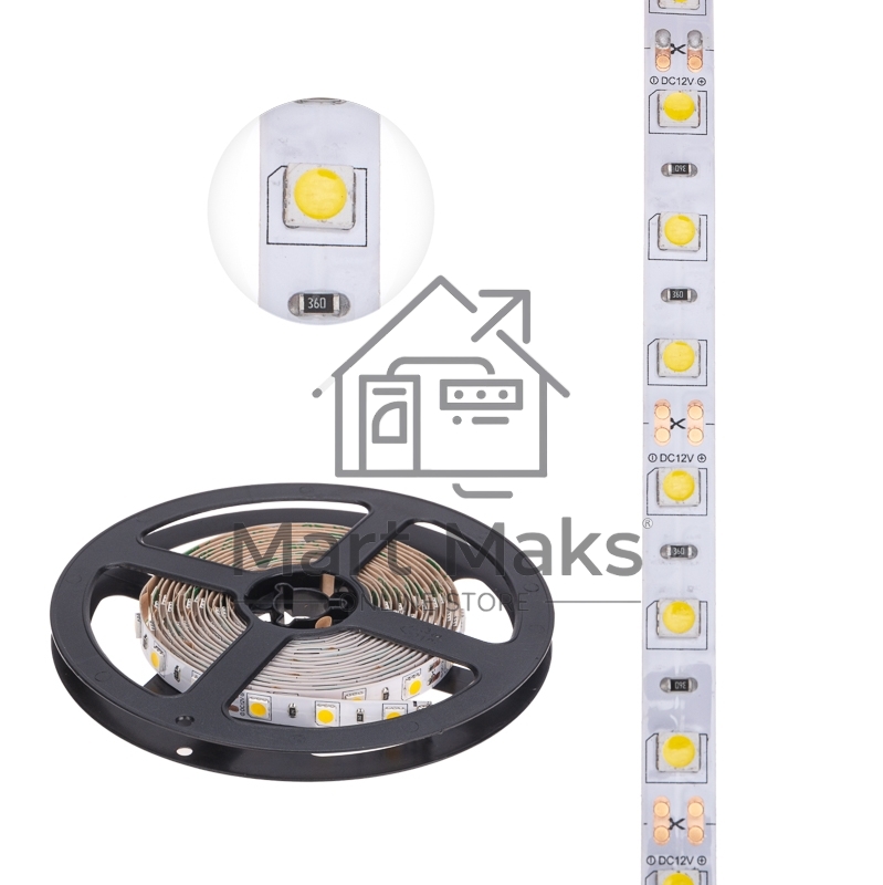 Лента LED 3 м 12 В 5050 2700 К IP23 60 LED/м для БП с клеммами LAMPER
