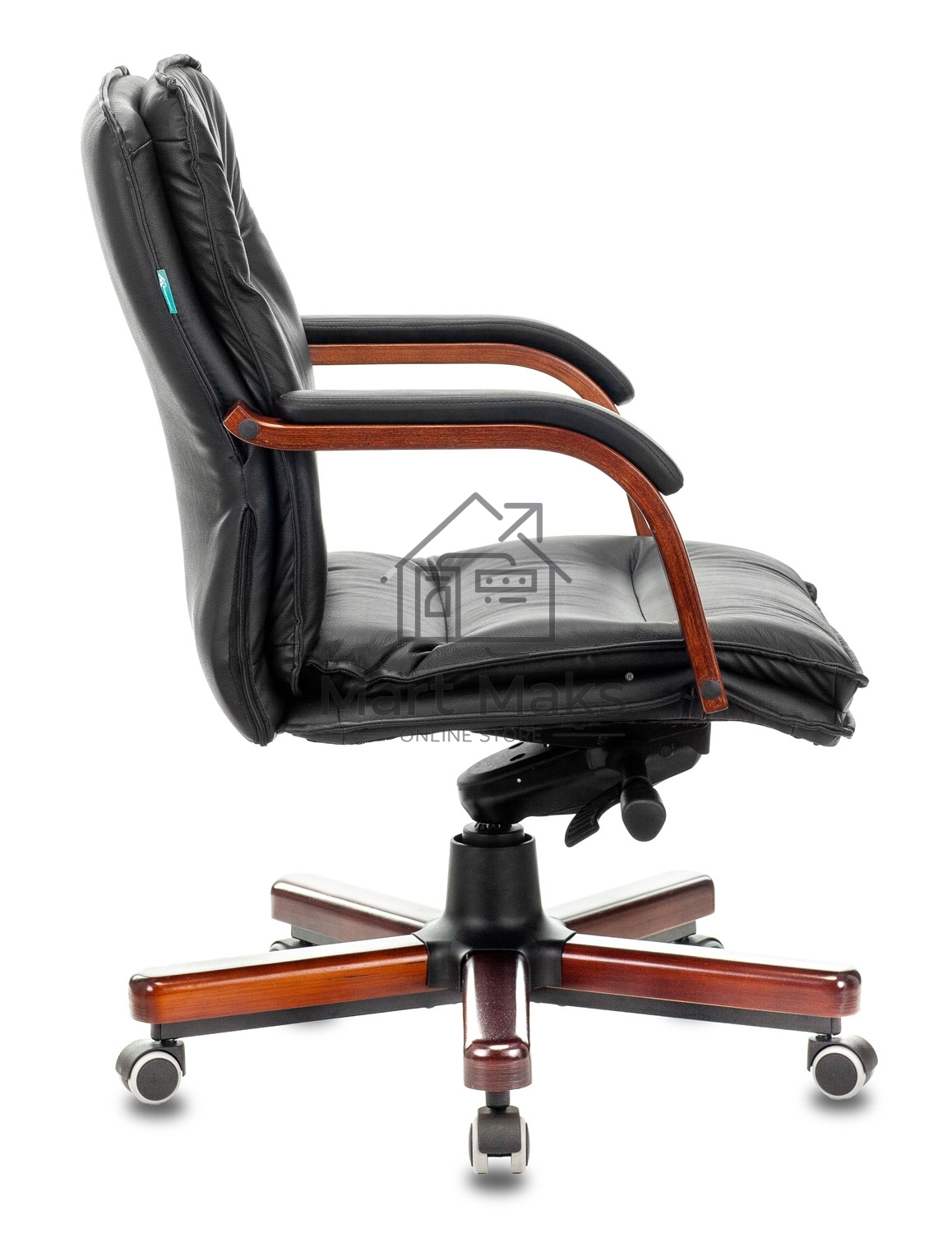 Кресло руководителя Бюрократ T-9927WALNUT-LOW/BL черный, кожа, низкая спинка, крестовина дерево