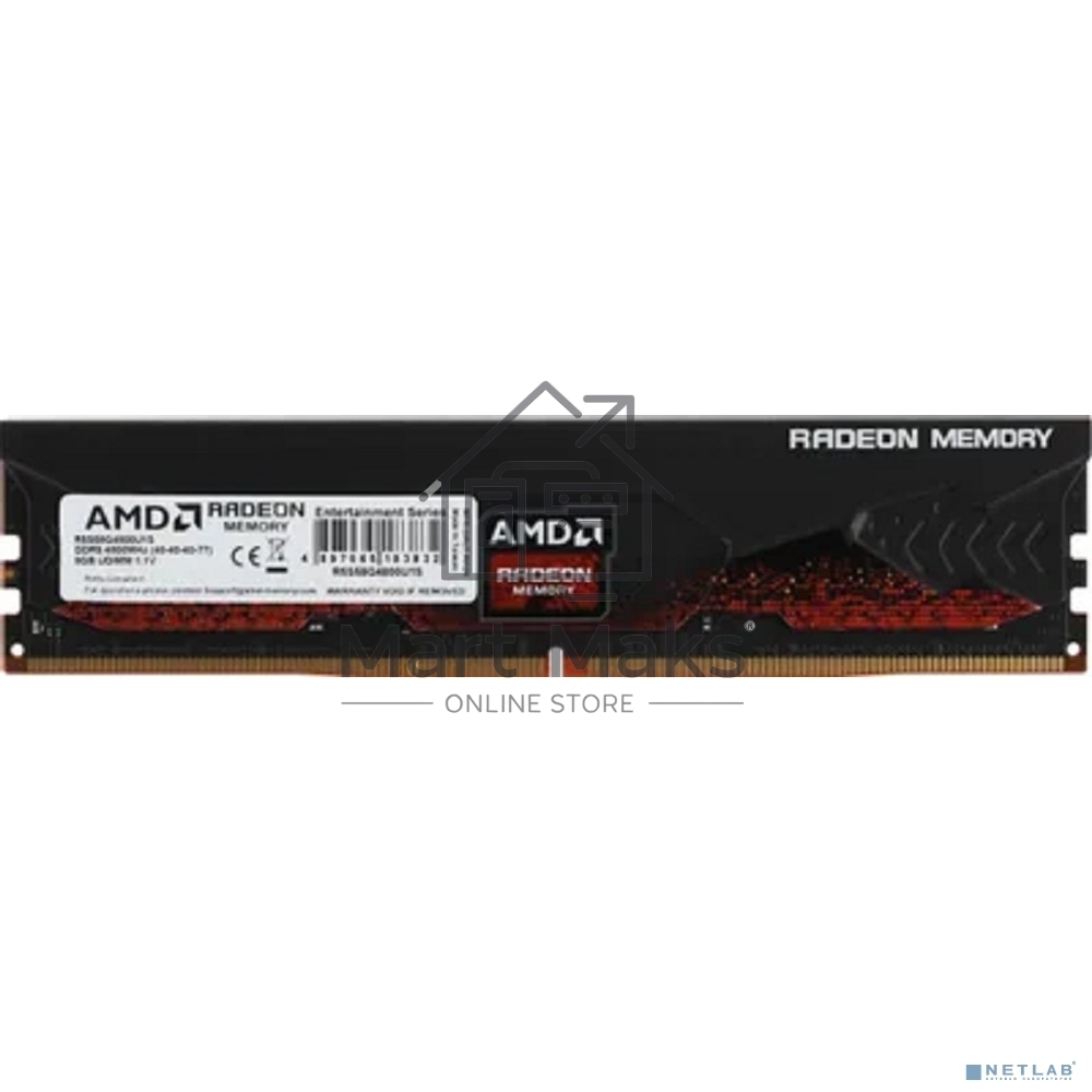 Оперативная память AMD Radeon R5, DDR5, 8GB (1x8GB), 4800MHz, CL40, DIMM, с радиатором, черный/красный
