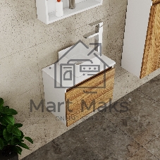 Комплект для ванной, 4 предмета (Тумба Bau Dream Blackwood 50, раковина BAU Mini 24х24, смеситель для раковины высокий Hotel Still, нержавеющая сталь, выпуск клик клак, хром)