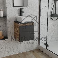 Тумба Bau Dream Blackwood 35 с ящиком, графит, раковина BAU Mini 24х24, смеситель для раковины высокий Hotel Black, черный