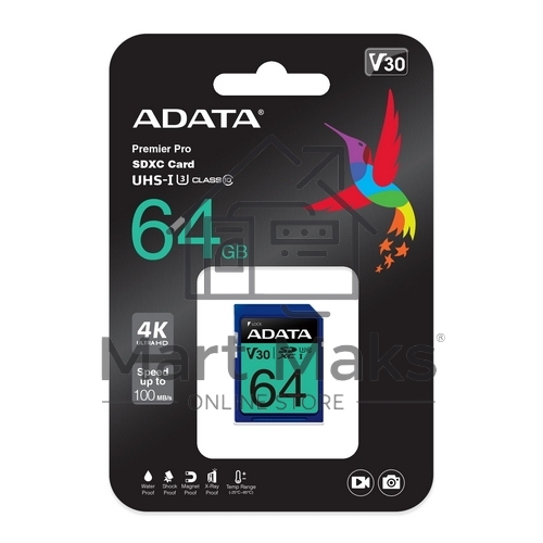 Флеш карта SD ADATA 64GB ADATA Premier Pro SDXC Class 10 UHS-I U3 V30S 95/60 MB/s